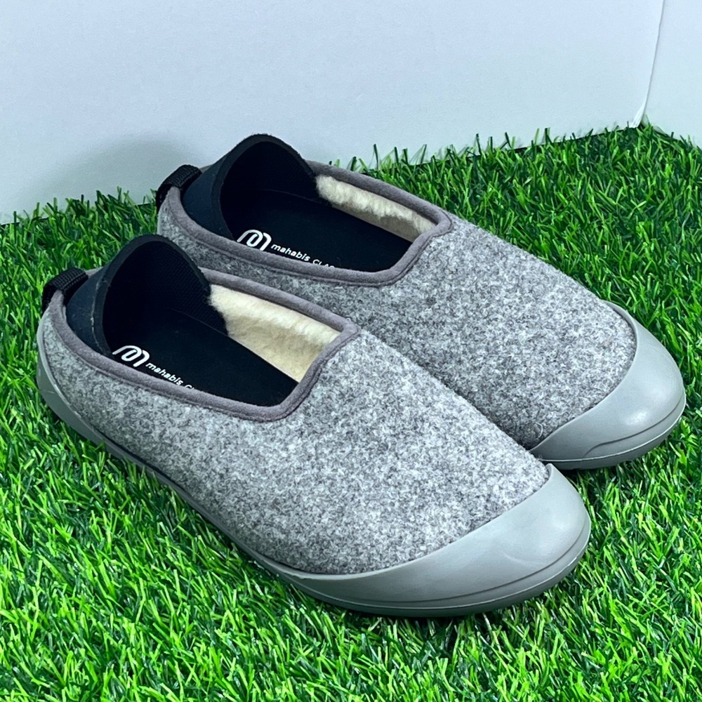 Mahabis Classic Wool Felt Slippers Shoes‎ Grey EU37 US 6.5-7 Flats Slip On Cozy